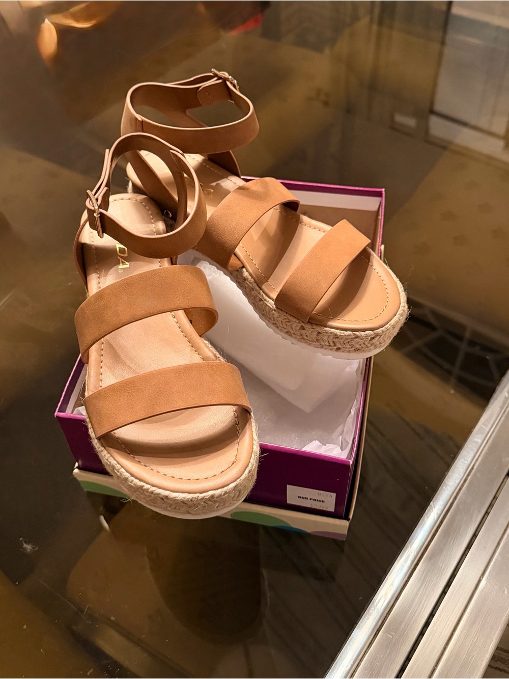 NWT/ Box Big Girls/ Women’s Soda Tan Strappy Espadrille Platform Sandals.